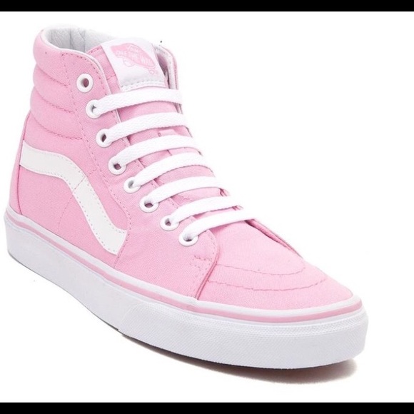 pink and white high top vans